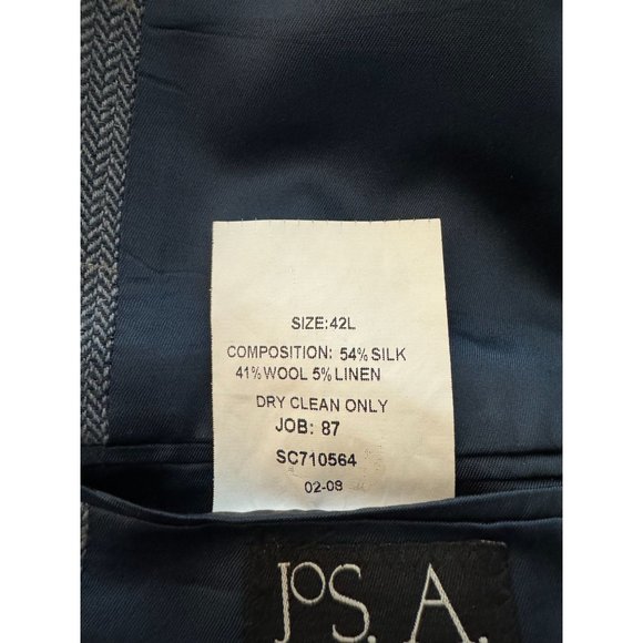 Jos A Bank Silk Wool Sport Coat Mens 42L Herringbone Windowpane Jacket Blazer - Picture 7 of 16